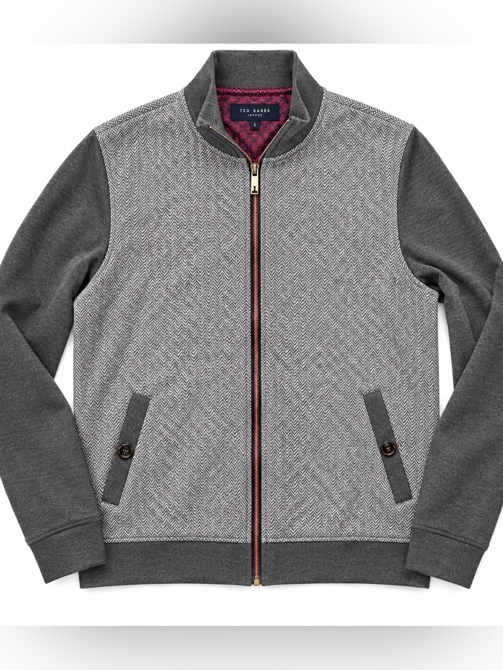 Ted Baker London Men’s XL Size 5 Gray Herringbone Full Zip Jacket